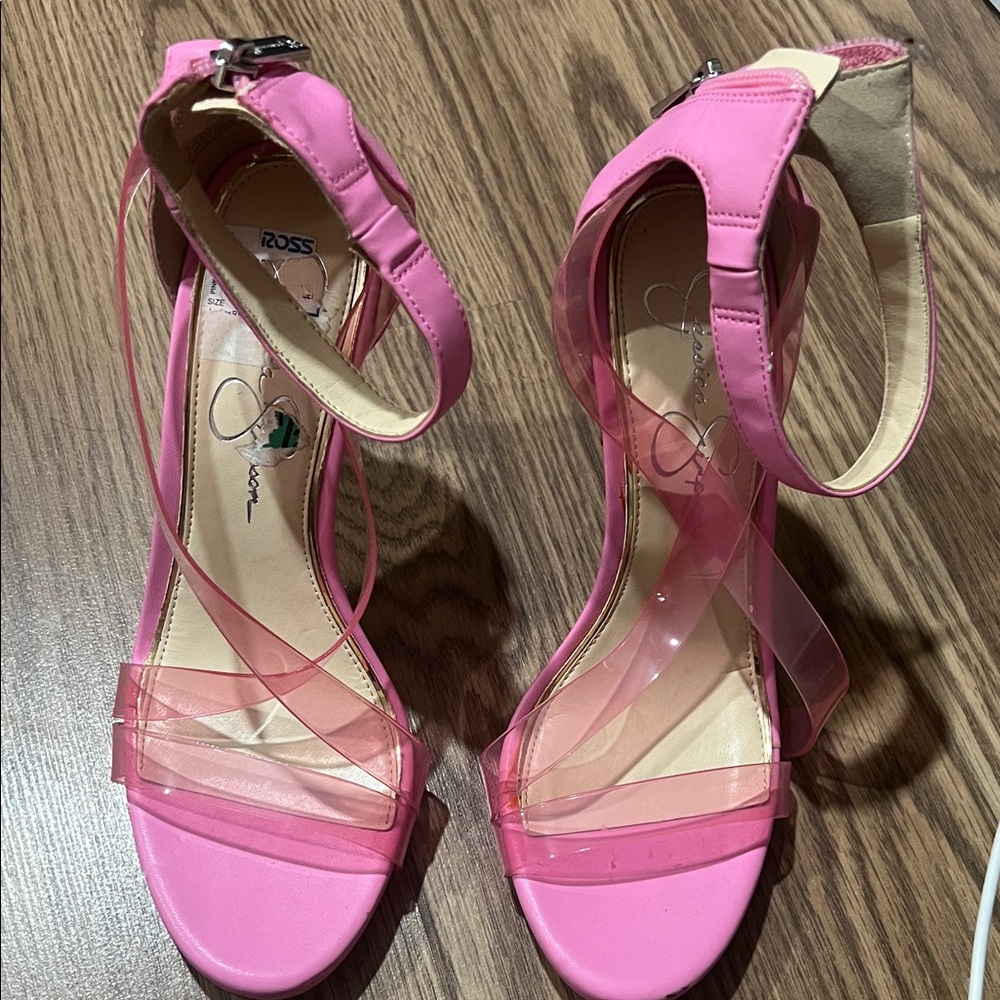 Jessica Simpson Pink Clear-Band Ankle Strap Heels